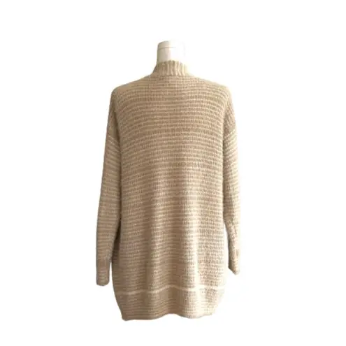 Debut  Cardigan Taupe Cream Stripe Open Front Eyelash Soft Cardigan Sweater Small