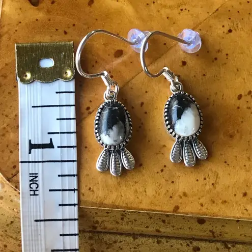 Natural White Buffalo Sterling Silver Feather Earrings Black