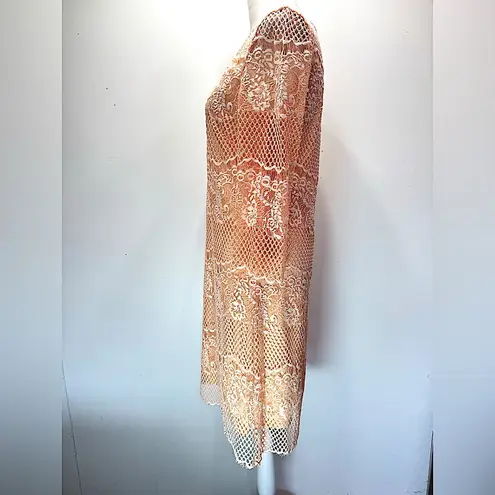 Pale Orange Peach Sheer Mesh Lace Overlay Fairy Dress 3/4 Sleeves Wendy Bird