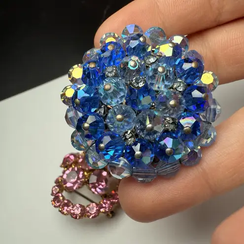 Colorful Rhinestone Brooch Pin Lot Of 3 Vintage