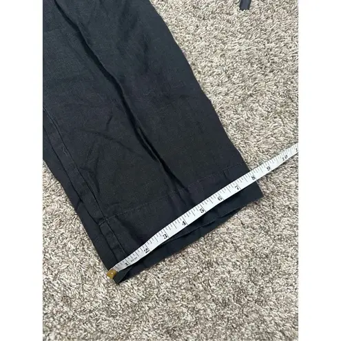 Flax Linen Pants Black Women’s S Lagenlook Wide Tapered Leg Flowy Zip Button