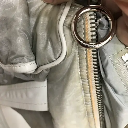 CELINE Triomphe Silver Nylon with Leather Handles and Trim Vintage EUC