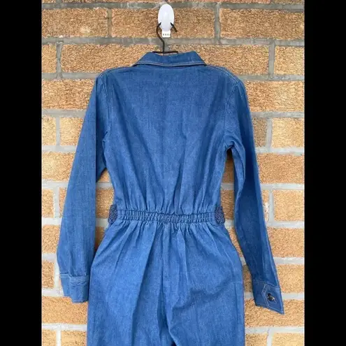 Wild Oats Denim Jumpsuit, Vintage 1970s size 36 Blue