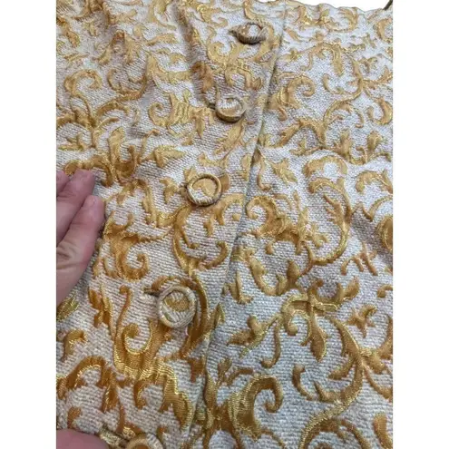 Vintage Don Sophisticates Women's Brocade Gold & Cream Buttoned ToP sz s Size M