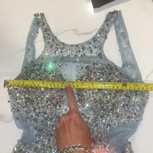 Terani Couture Sheer Illusion Rhinestone Beaded Sheer Silver Mini Dress 4