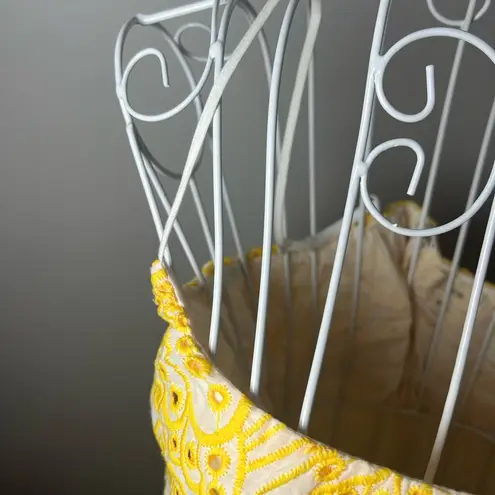 Elan Eyelet Yellow Embroidered Midi Ruffle Dress Size M Cotton Smocked