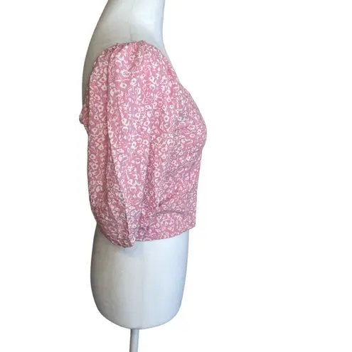 Abercrombie & Fitch  Pink Floral Corset Top Puff Sleeve Medium Smocking Cropped thumbnail 3