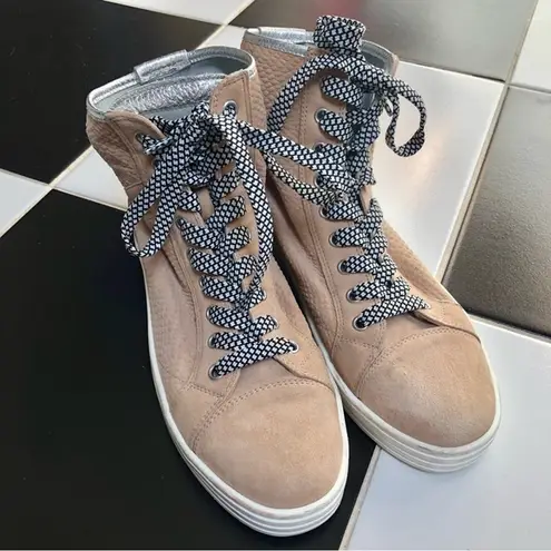 Hogan High Top Sneakers Rebel Tan Suede Snakeskin Polka Dot Laces Neutral 37.5 Size 7.5