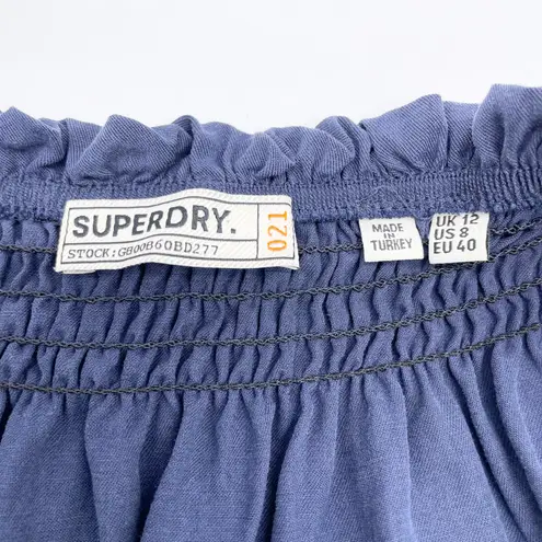 Superdry Womens US 8 Chambray Denim Off Shoulder Mini Dress Short Sleeve Boho