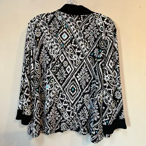 Vintage Aztec Daisy Print Cardigan Medium Black