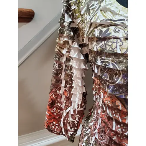 Investments Multicolor Tiered Ruffles V Neck Long Sleeve Ruffle Top Blouse XL