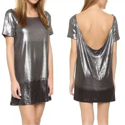 Free People  Drenched in Sequins Mini Dress Gunmetal Metallic Ombre Small Club