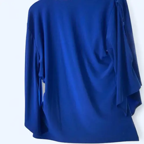 Coco Bianco Blue 3/4 sleeve draped top with draped sleeves M 