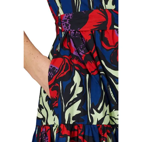 La DoubleJ Short and Sassy Floral Print Tiered Ruffle Cocktail Dress Size XL Blue