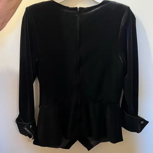 Tadashi Shoji Black Velvet Blazer Jacket Designer Full Back Zipper Party Large