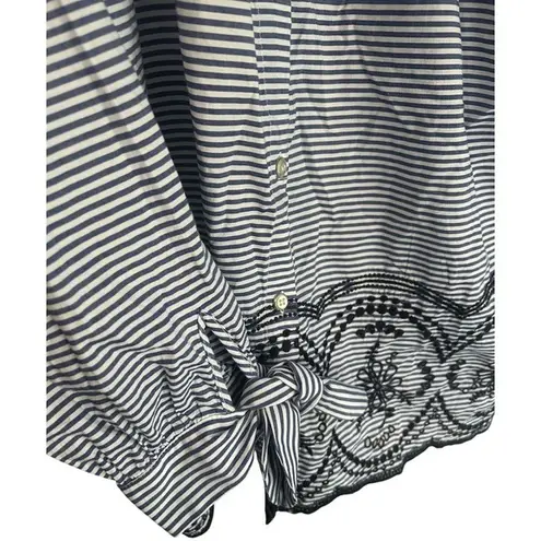 Peck & Peck PECK & PECK Women's Embroidered Striped Blue Shirt Sz XL Summer Vacation Travel