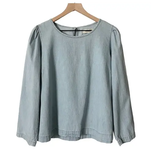 Madewell NEW  Denim Puff-Sleeve Tie Back Swing Shirt in Hawes Wash Cotton Size XL