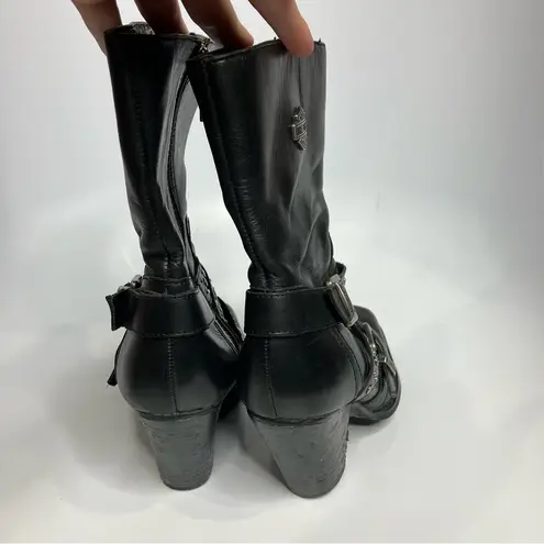 Harley Davidson obsession harness boots black leather buckles heels womens 8