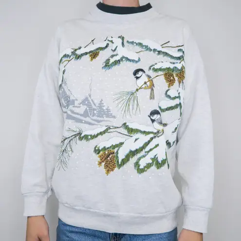 Vintage 90s Winter Bird Christmas Sweatshirt Size XS