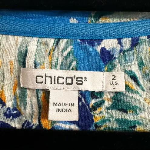 Chico's  Poolside Blue Shell Print Short Sleeve Slub Knit Top size 2 (US Large) - Image 2