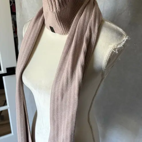 ALLSAINTS Beige Wool Blend Beanie and Scarf Matching Set Ribbed Winter Snow - Image 2