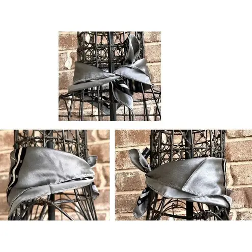 Vintage Neck Scarf Silver Black Floral Art Deco Hand Rolled Hem Korea Co…