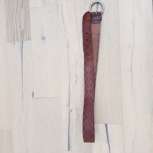 Womens Genuine Leather Belt Size L Brown Tooled Western Boho Rustic Retro Size L - Image 5