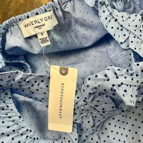 New! NWT Waverly Grey Liberant Anthropologie Chambray Ruffle Pin Dot Berlin Blou Blue