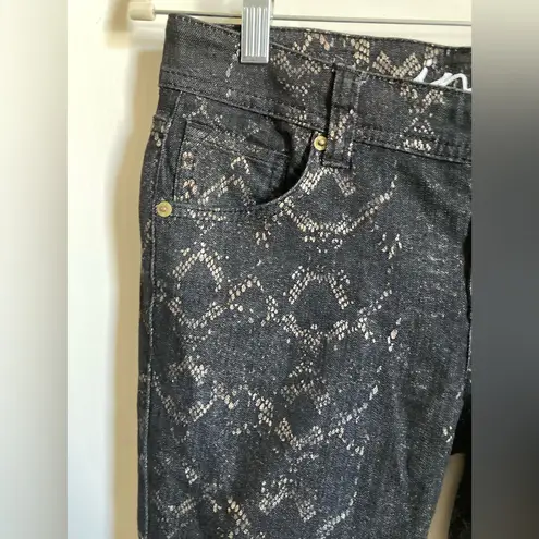 INC International Concepts Petite Black Foil Gold Snakeskin Skinny Jeans #Gr