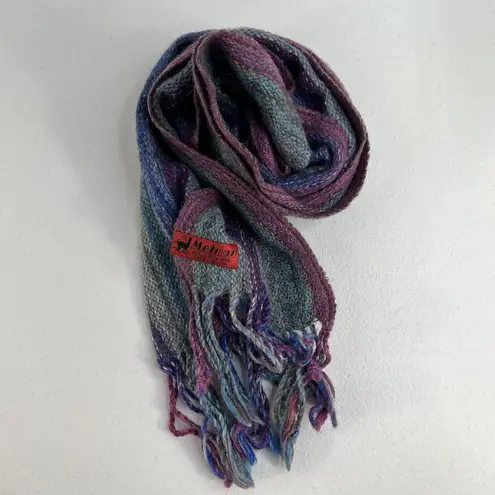 RARE Vtg. MELMAN 100% Alpaca Wool Pastel Rainbow Striped Scarf Made in Bolivia