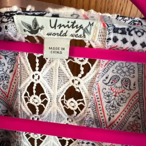 NWT Unity World Wear Boho Floral & Crochet Lace Kimono Medium Oversized
