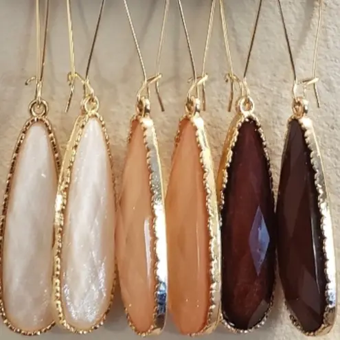 Catherine Malandrino Sparkly Gold Framed Drop Earrings Set: Cream Peach Burgundy