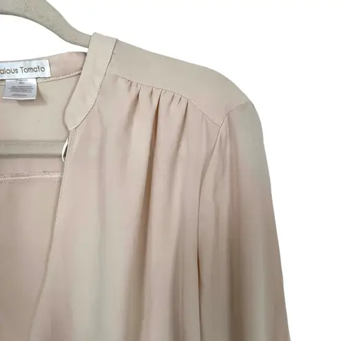 Jealous Tomato Women’s Sz S Beige Career Top Lace Sleeve Semi Sheer Blouse