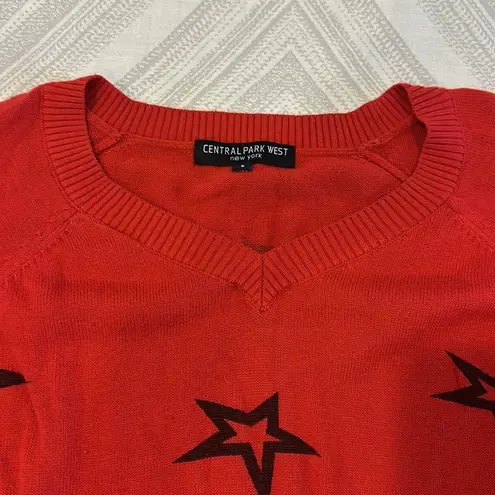 Central Park West Women’s Red with Stars V Neck Side Slit Sweater - Size S