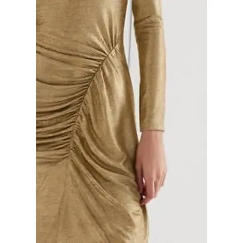 Lauren Ralph Lauren Side Ruch Solid Foil Lined Sheath Dress Size 4 Gold