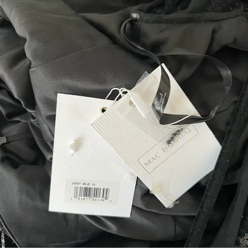 Mac Duggal NEW NWT Jewel Encrusted Illusion Long Sleeve A Line Maxi Gown Black