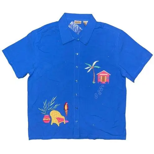 Bobbie & Brooks 💖 NWOT Vintage Bobbie Brooks Blue Tropical Embroidered Shirt