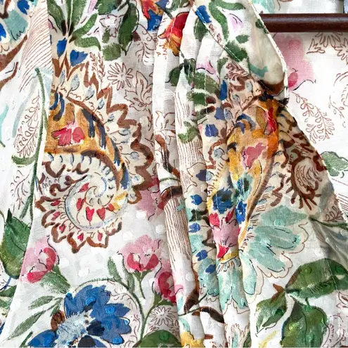 Figueroa & Flower Womens Shirt Blouse Sheer Floral Mixed Print 3/4 Sl Plus 1X Gold