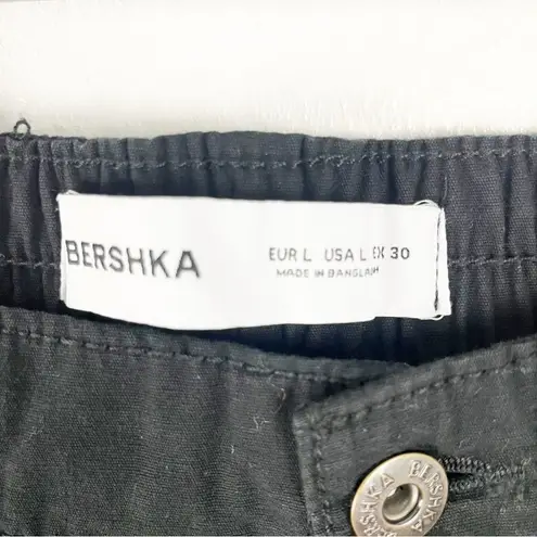 Bershka Black 100% Cotton Low Rise Cargo Pants, Size Large