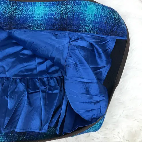 Soft Surroundings Teal Blue Plaid Long Coat Size 1X Jacket Cape Wool Boucle