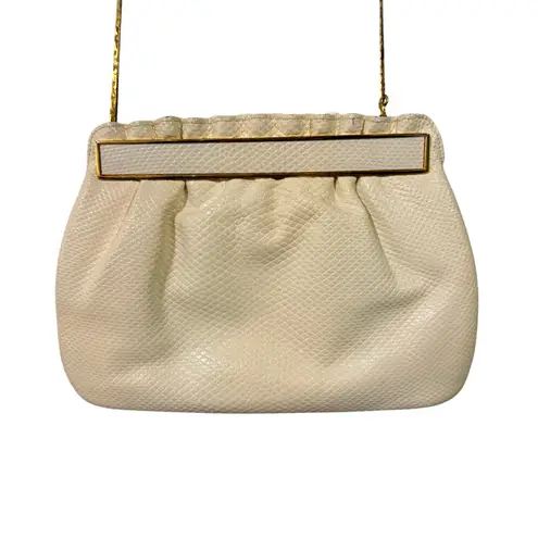 Finesse La Model Vintage Cream Evening Bag Gold Jewel Lock Snakeskin Texture