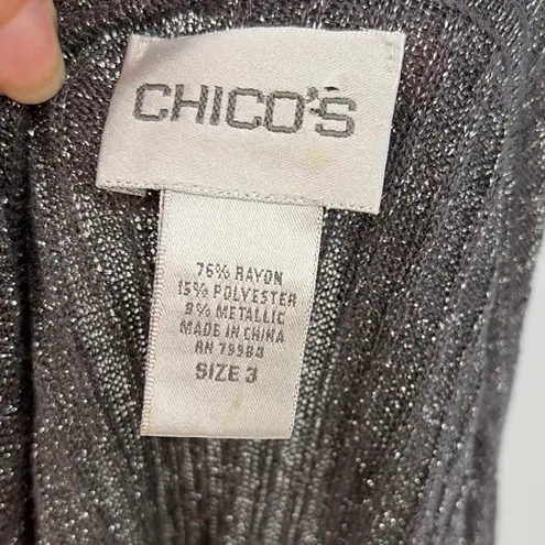 Chico's  Ribbed Shimmery Womens Sweater Cardigan Sz XL Holiday Glam Metallic Open