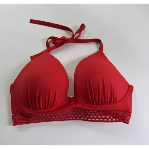 Women's Elastic Trim Triangle Bikini Top Shade & Shore Red size 38D Halter New