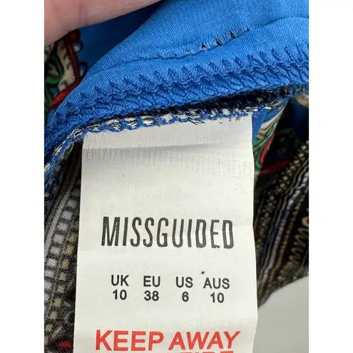 Missguided Blue Paisley Print Twist Front Cami Tank Dress Women's Size 6 NWT