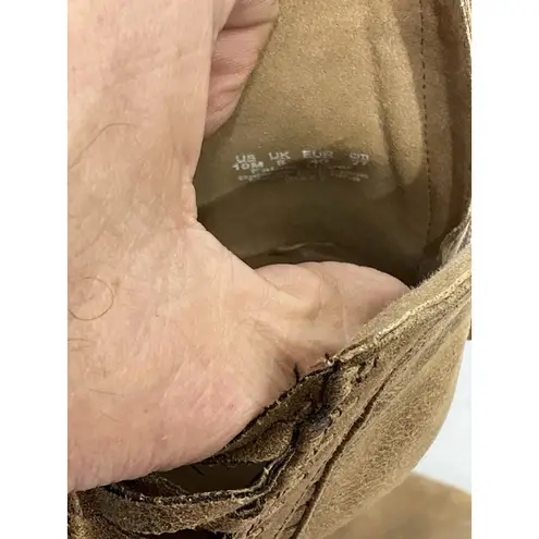 Fergalicious Womans By Fergie Bizzy Booties 10 M Tan Back Zip Cut Out Block Heel