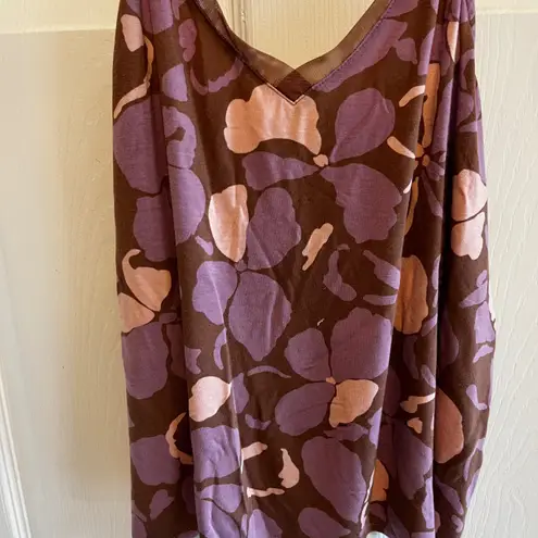 Stars Above Floral Camisole Tank Top Brown Purple Pink V Neck Spaghetti Strap L