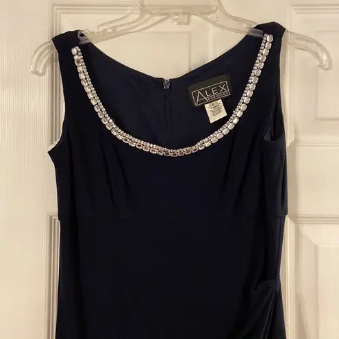 Alex Evenings ALEX Evening Dress size 6 length 53” bust 32” navy blue color all bids attached