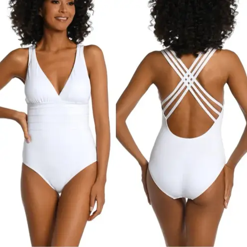 La Blanca Tummy Control Island Goddess One Piece Swimsuit White Size 14 NWT