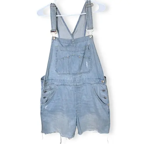 Gap  Distressed Light Wash Slouchy Fit 100% Cotton Denim Overall Shorts