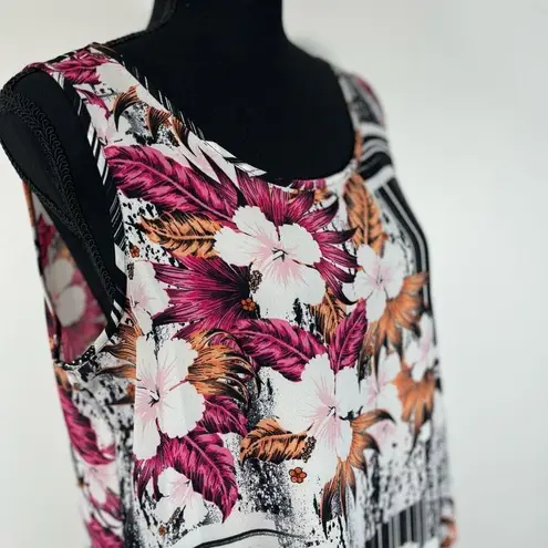 Zac & Rachel Abstract Floral Fringe Tank Top Sz M Women’s Hawaiian Black Size M